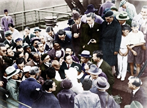 Mahatma Gandhi with journalists and friends at Marseilles, France, September 11, 1931, Europe