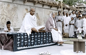 Mahatma Gandhi and Kasturba Gandhi during reception, Santiniketan, West Bengal, India, Asia, February 18, 1940, Asia