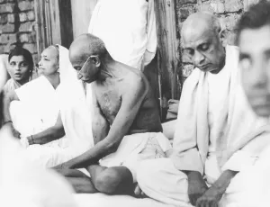 Mahatma Gandhi with Kasturba Gandhi and Sardar Patel