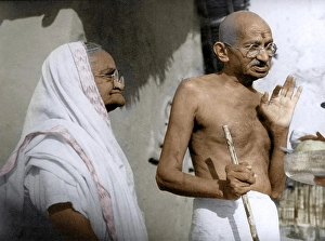 Mahatma Gandhi and Kasturba Gandhi in Satyagraha Ashram, Wardha, Maharashtra, India, January 1942, Asia
