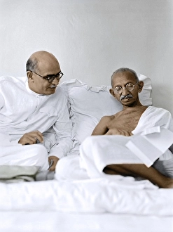 Mahatma Gandhi with Mahadev Desai, Birla House, Mumbai, Maharashtra, India, Asia, August 1942, Asia