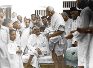 Mahatma Gandhi during meeting with cousin Kushalchand Gandhi, Gujarat, India, Asia, October 29, 1936, Asia