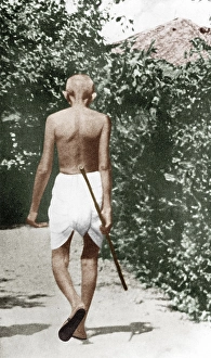 Mahatma gandhi during his morning walk, india, asia, 1929