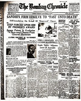 Mahatma Gandhi news on front page of newspaper Bombay Chronicle, India, Asia, September 13, 1932, Asia
