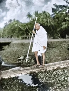 Mahatma Gandhi during peace march in Noakhali, Bangladesh, Asia, November 1946, Asia
