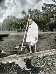 Mahatma gandhi during peace march in noakhali, bangladesh, india, asia, 1946