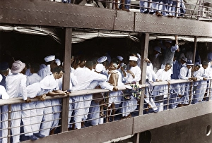 Mahatma Gandhi on promenade deck, Mumbai, Maharashtra, India, Asia, August 29, 1931, Asia