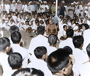 Mahatma Gandhi in a public prayer meeting, India, Asia, 1944, Asia