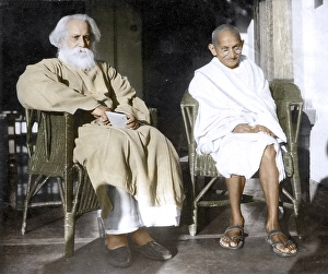 Mahatma Gandhi with Rabindranath Tagore, Santiniketan, West Bengal, India, Asia, February 18, 1940, Asia