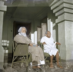 Mahatma Gandhi with Rabindranath Tagore, Santiniketan, West Bengal, India, Asia, February 18, 1940, Asia