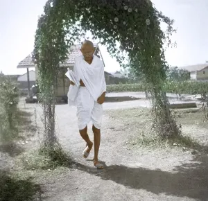 Mahatma Gandhi at Rashtriya Shala Ashram, Rajkot, Gujarat, India, March 3, 1939, Asia