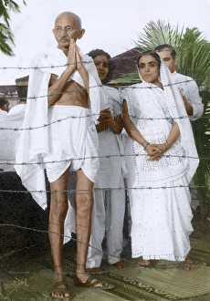 Mahatma Gandhi with Sumati Morarjee greeting people, Mumbai, Maharashtra, India, May 1944, Asia