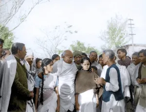 Mahatma Gandhi taking to man, India, Asia, 1945, Asia