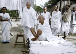 Mahatma Gandhi during visit to riot area of Noakhali, Bangladesh, Asia, December 1946, Asia