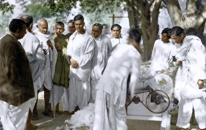 Mahatma Gandhi visiting rural reconstruction center, West Bengal, India, Asia, February 18, 1940, Asia