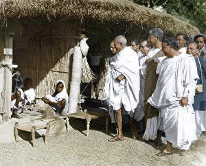 Mahatma Gandhi visiting the rural reconstruction center, West Bengal, India, Asia, February 18, 1940, Asia