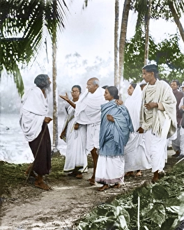 Mahatma Gandhi visiting village after Hindu Muslim riots, East Bengal, India, Asia, November 1946, Asia