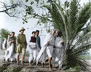 Mahatma Gandhi visiting village after Hindu Muslim riots, East Bengal, India, Asia, November 1946, Asia