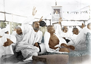 Mahatma Gandhi and others voting for resolution, Bombay, Maharashtra, India, Asia, October 24, 1934, Asia