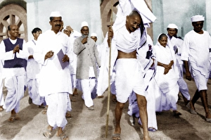 Mahatma Gandhi on way to attend Subjects Committee meeting, Karachi Congress, India, Asia, March 27, 1931, Asia