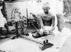 Mahatma Gandhi at the wheel at Sabarmati Ashram, Ahmedabad, Gujarat, India, Asia, 1925, Asia