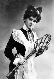 Maid, housemaid with carpet beater
