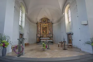 Main altar, the Roman Catholic neo-Romanesque parish church of Franz Xaver in Lochau is a listed building