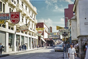 Main shopping street in the city centre CBD, city centre of Guatemala City, Guatemala, Central America around 1961, Central America