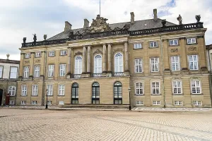Majestic Amalienborg Palace in Copenhagen on a cloudy day