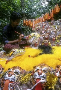 Making pulikali mask in Thrissur Trichur Kerala