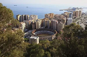 Malaga, view from Castillo de Gibralfaro to a part of the city with the bullring