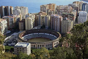 Malaga, view from Castillo de Gibralfaro to a part of the city with the bullring