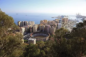 Malaga, view from Castillo de Gibralfaro to a part of the city with the bullring