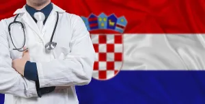Male doctor with stethoscope on Croatian flag