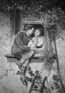Man climbing up to his sweetheart's window