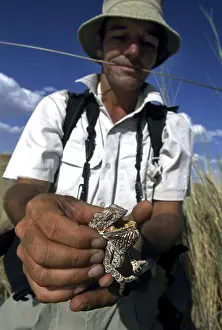 Man holding a chameleon, Tok Tokkie Trail