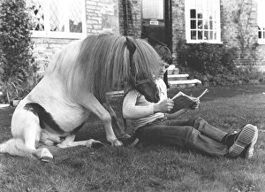 Man and horse reading together