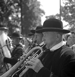 Man playing a trumpet, c. 1945 to 1955