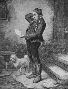 Man with a tax demand, wood engraving, c 1880