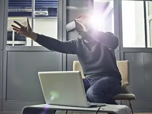 Man with VR goggles, virtual reality glasses