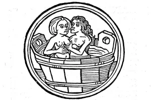 Man with Woman in a Bathtub, From the German Calendar