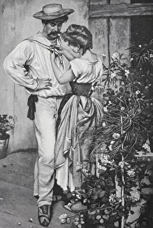 A man and a woman interacting in the garden