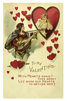 Man woman in love greetings good wishes beliefs kitsch nostalgia romantic sentimental postcard motive ephemera