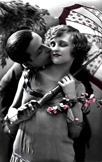 Man and woman, being in love, postcard picture