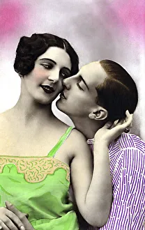 Man and woman, being in love, postcard picture