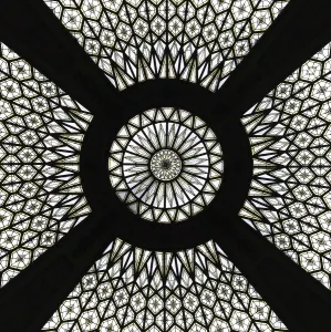 Mandala like glass ceiling of a post building in Barcelona