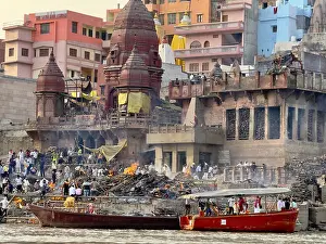 Manikarnika Ghat (cremation site) on the Ganges in Varanasi