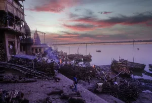 The Manikarnika Mahashamshan where every devout Hindu wishes to die and be cremated at Varanasi Benaras