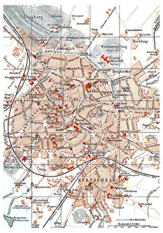 Map of Aachen, an illustration from Meyers Konversations-Lexikon