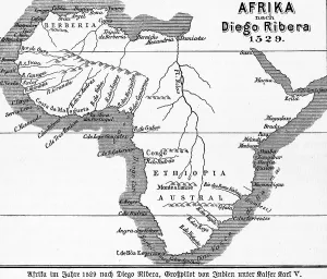 Map Africa 1529, 16th century, Diego Ribera
